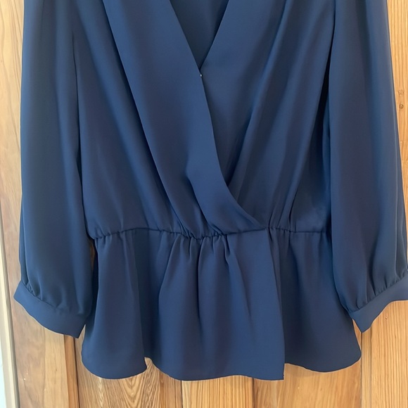 Navy Blue Peplum Wrap Blouse - Picture 3 of 3